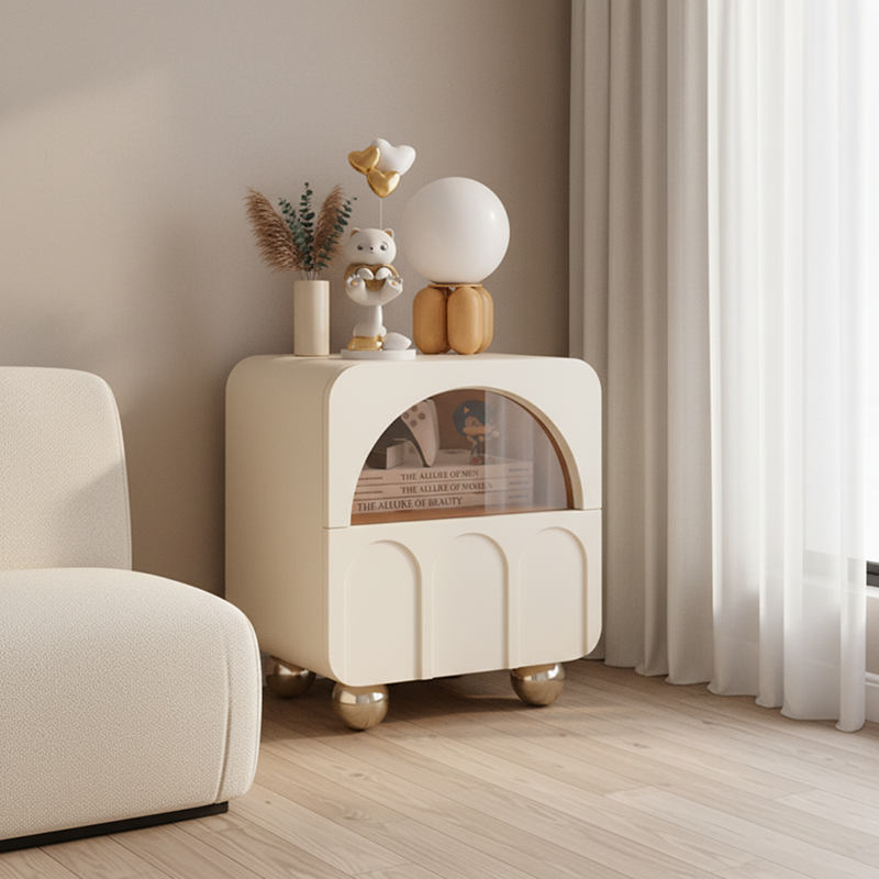 Modern Minimalist Square MDF Nightstand 2-Drawer For Bedroom