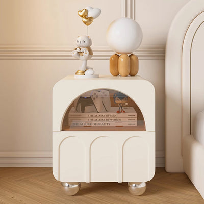 Modern Minimalist Square MDF Nightstand 2-Drawer For Bedroom