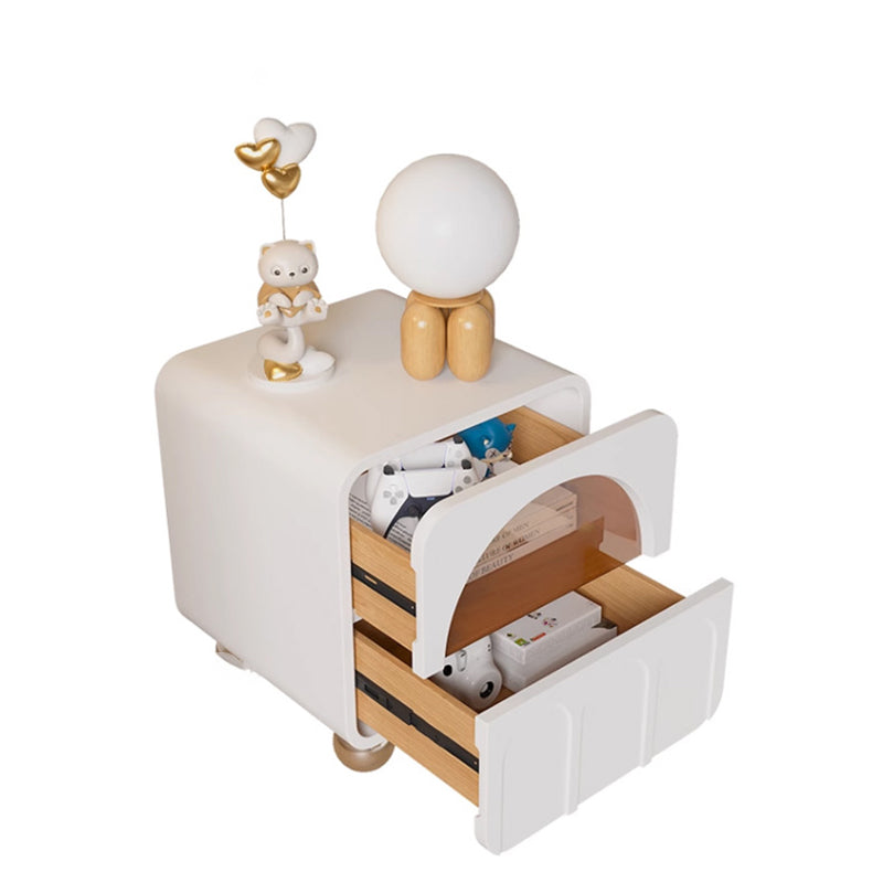 Modern Minimalist Square MDF Nightstand 2-Drawer For Bedroom