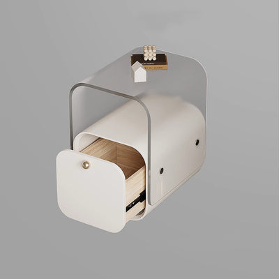 Modern Minimalist Square Acrylic Solid Wood Multi-layer Board Nightstand 1-Drawer For Bedroom