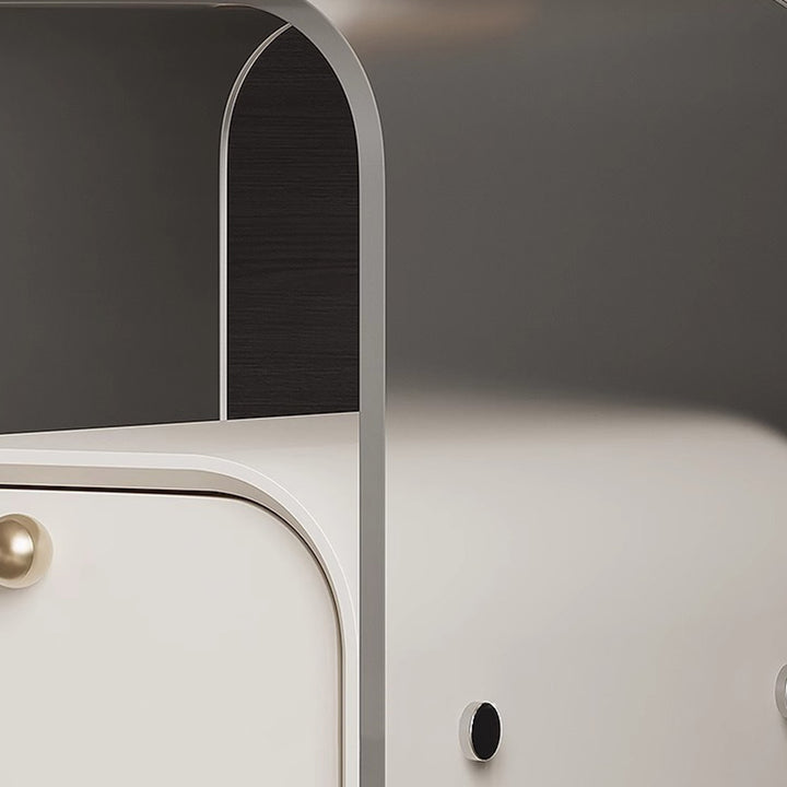 Moderner minimalistischer quadratischer Nachttisch aus Acryl, Kiefernholz und Sperrholz mit 1 Schublade fürs Schlafzimmer 