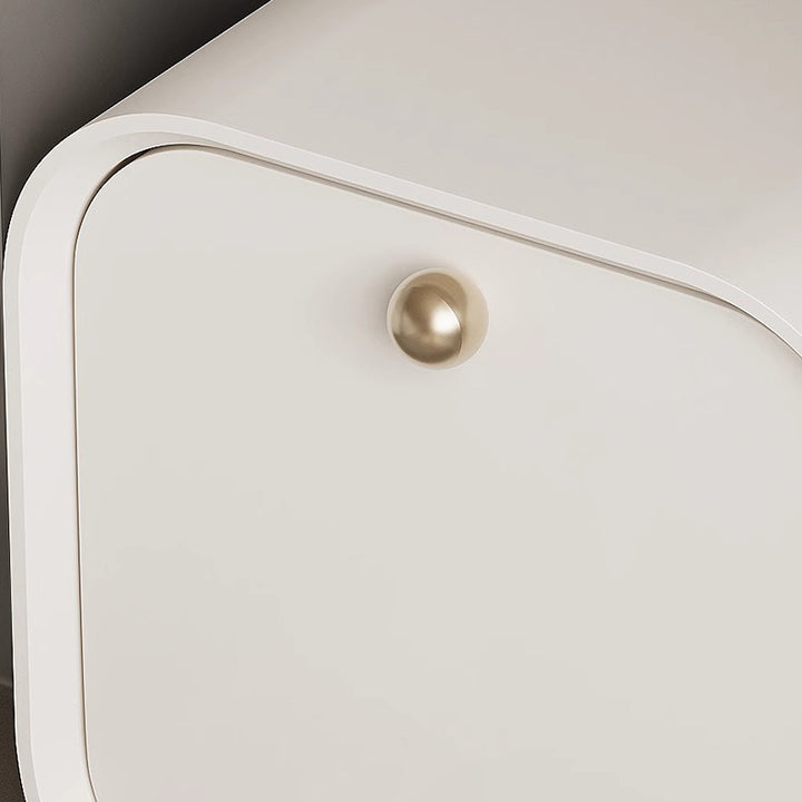 Moderner minimalistischer quadratischer Nachttisch aus Acryl, Kiefernholz und Sperrholz mit 1 Schublade fürs Schlafzimmer 