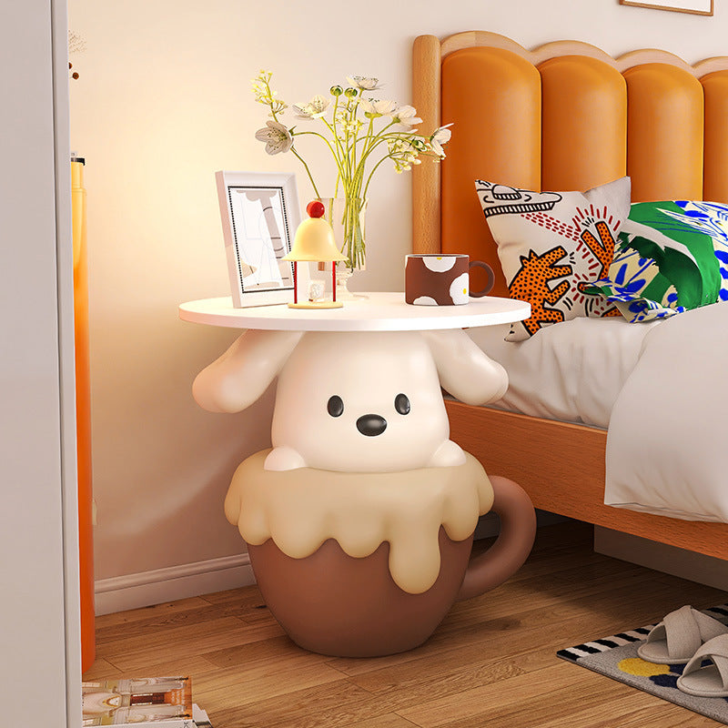 Contemporary Creative Kids Dog Shape MDF Resin Nightstand 1-Tier For Bedroom