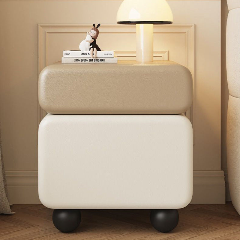Modern Minimalist Square MDF Solid Wood Multi-layer Board Microfiber Leather Nightstand 2-Drawer For Bedroom