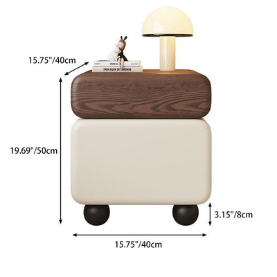 Modern Minimalist Square MDF Solid Wood Multi-layer Board Microfiber Leather Nightstand 2-Drawer For Bedroom