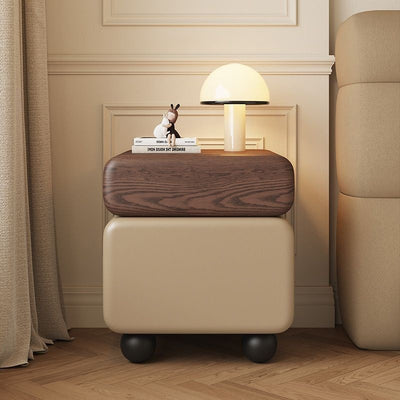 Modern Minimalist Square MDF Solid Wood Multi-layer Board Microfiber Leather Nightstand 2-Drawer For Bedroom