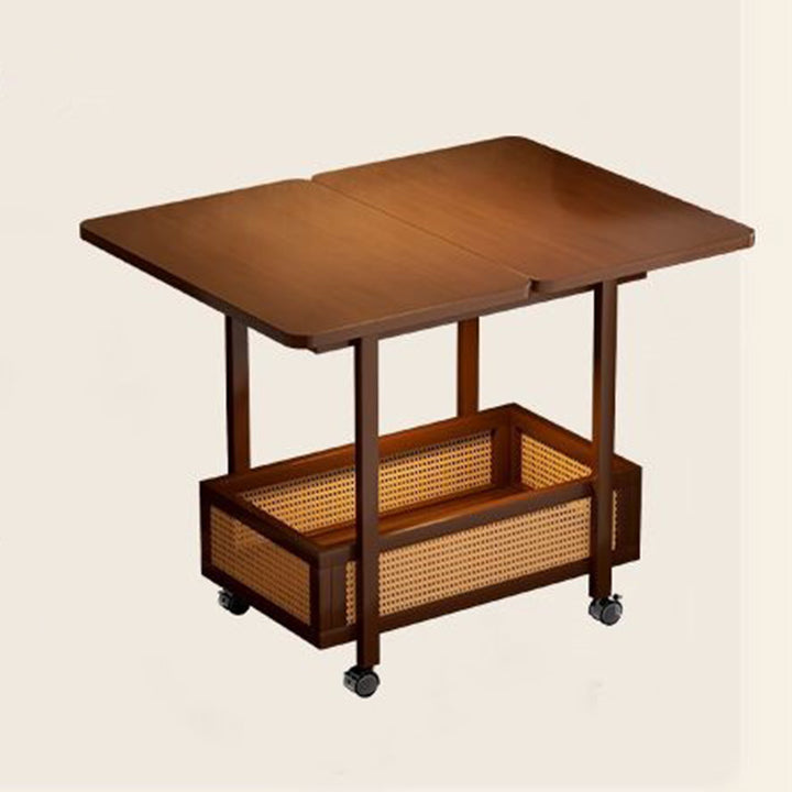 Mesa Auxiliar Extensible Movible de 2 Niveles de Bambú Nan Rectangular Vintage Tradicional de MDF Plástico Tejido Para Sala de Estar 