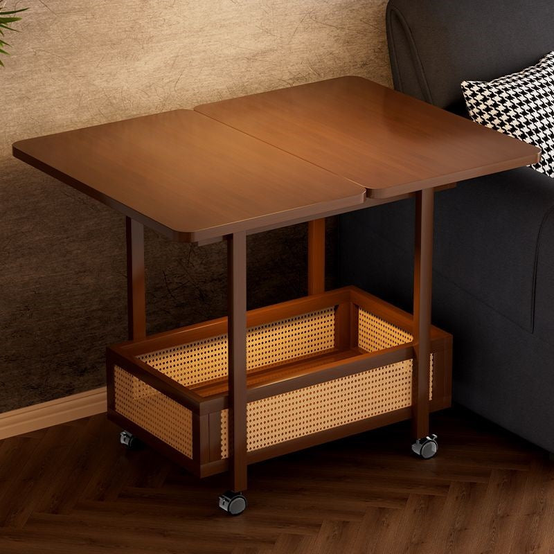 Mesa Auxiliar Extensible Movible de 2 Niveles de Bambú Nan Rectangular Vintage Tradicional de MDF Plástico Tejido Para Sala de Estar 