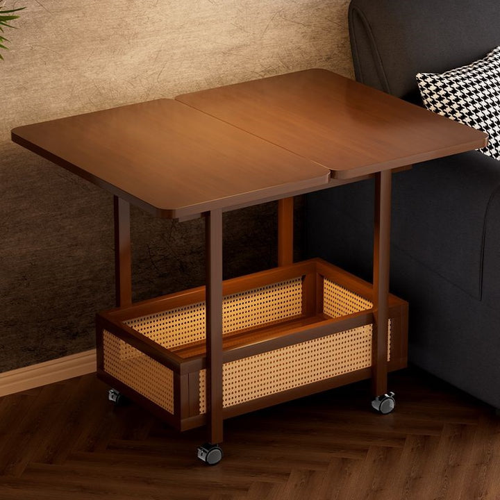 Table d'appoint extensible mobile à 2 niveaux en MDF plastique tressé bambou Nan rectangulaire vintage traditionnel pour salon 