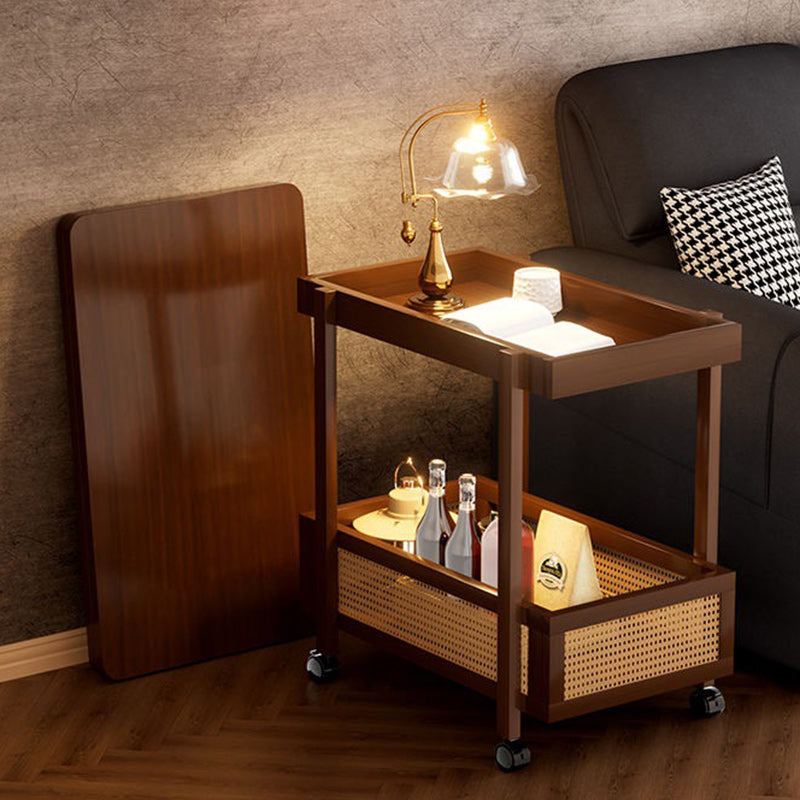 Mesa Auxiliar Extensible Movible de 2 Niveles de Bambú Nan Rectangular Vintage Tradicional de MDF Plástico Tejido Para Sala de Estar 