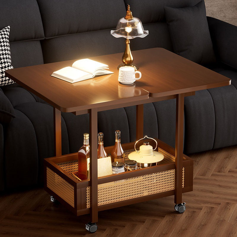 Mesa Auxiliar Extensible Movible de 2 Niveles de Bambú Nan Rectangular Vintage Tradicional de MDF Plástico Tejido Para Sala de Estar 