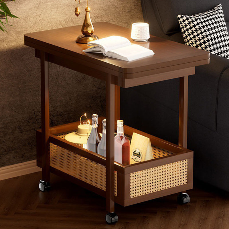 Mesa Auxiliar Extensible Movible de 2 Niveles de Bambú Nan Rectangular Vintage Tradicional de MDF Plástico Tejido Para Sala de Estar 
