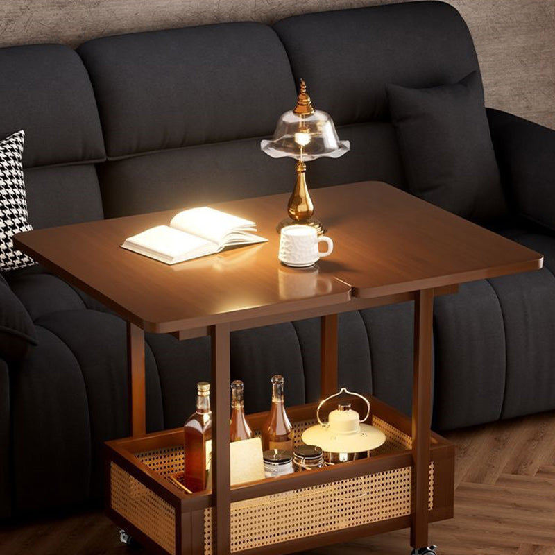 Mesa Auxiliar Extensible Movible de 2 Niveles de Bambú Nan Rectangular Vintage Tradicional de MDF Plástico Tejido Para Sala de Estar 