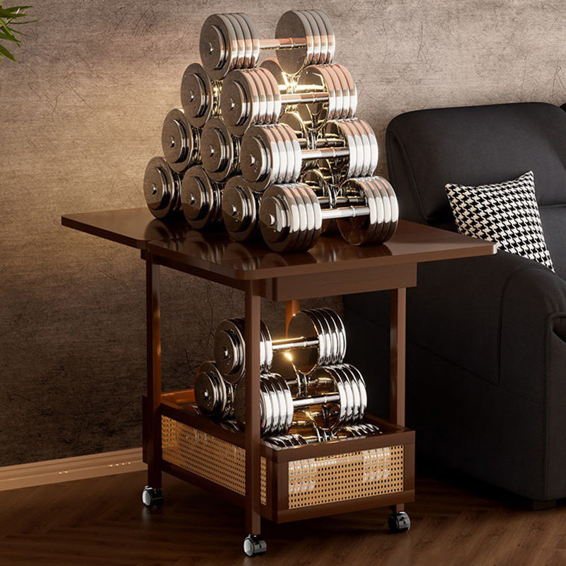Mesa Auxiliar Extensible Movible de 2 Niveles de Bambú Nan Rectangular Vintage Tradicional de MDF Plástico Tejido Para Sala de Estar 