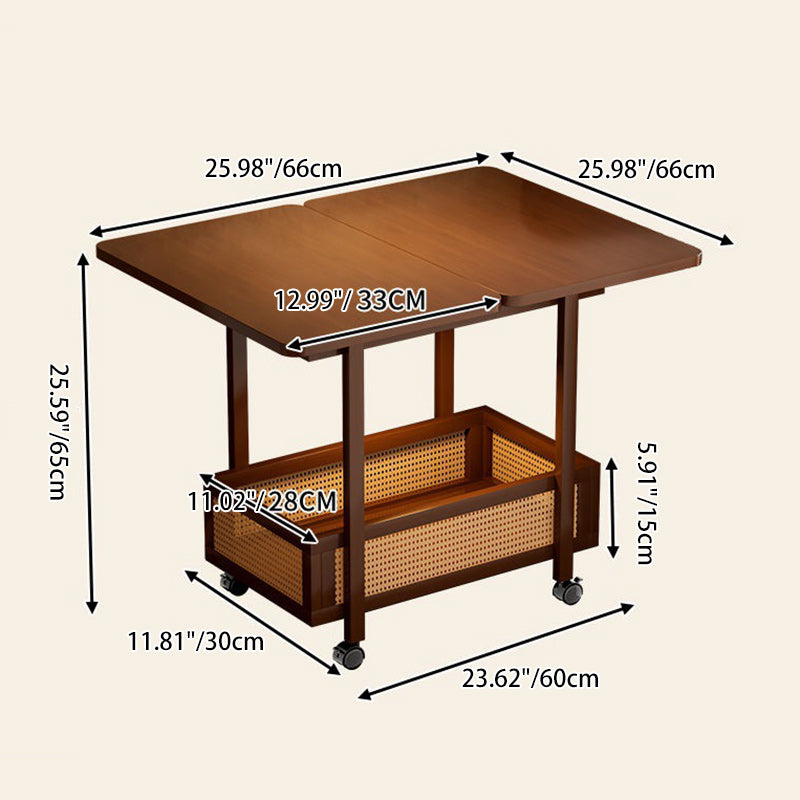 Mesa Auxiliar Extensible Movible de 2 Niveles de Bambú Nan Rectangular Vintage Tradicional de MDF Plástico Tejido Para Sala de Estar 