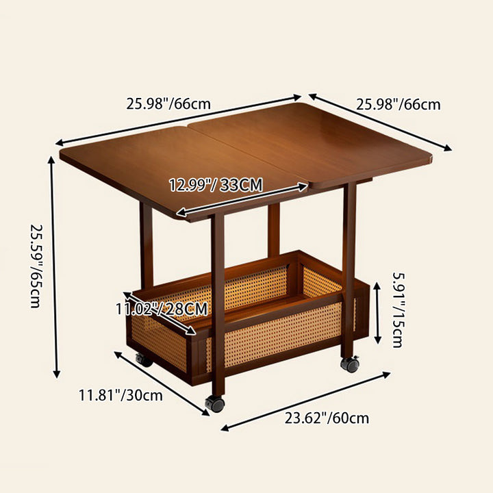 Table d'appoint extensible mobile à 2 niveaux en MDF plastique tressé bambou Nan rectangulaire vintage traditionnel pour salon 
