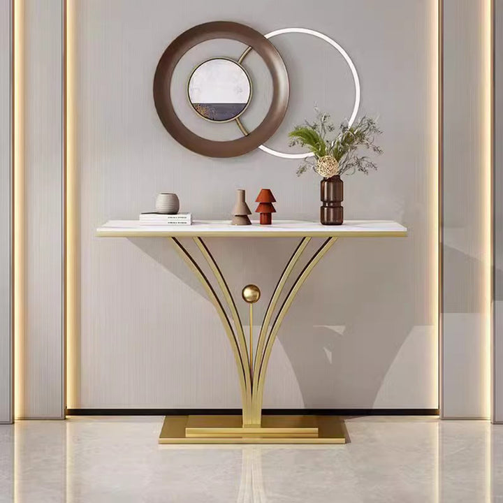 Mesa Consola Rectangular Minimalista Moderna de Piedra Sinterizada de Acero Inoxidable de 1 Nivel para Entrada 
