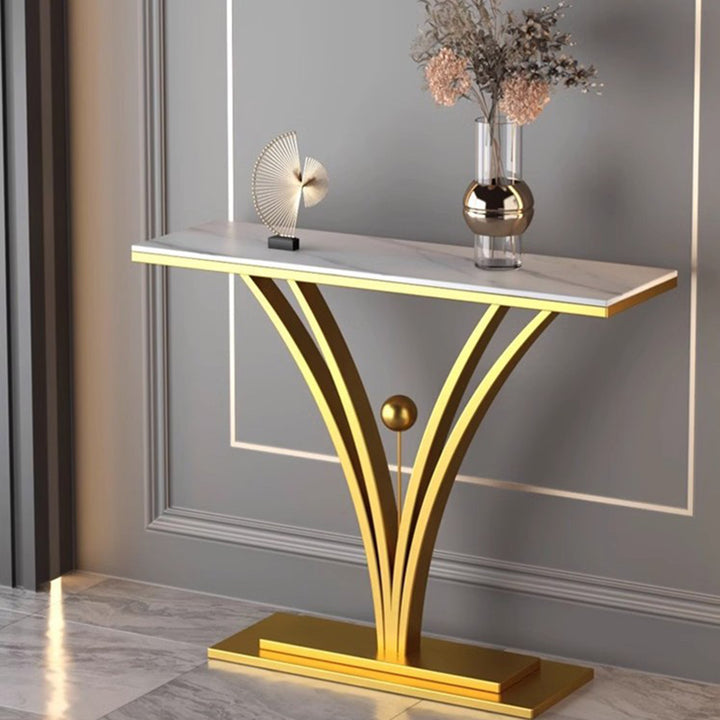 Mesa Consola Rectangular Minimalista Moderna de Piedra Sinterizada de Acero Inoxidable de 1 Nivel para Entrada 