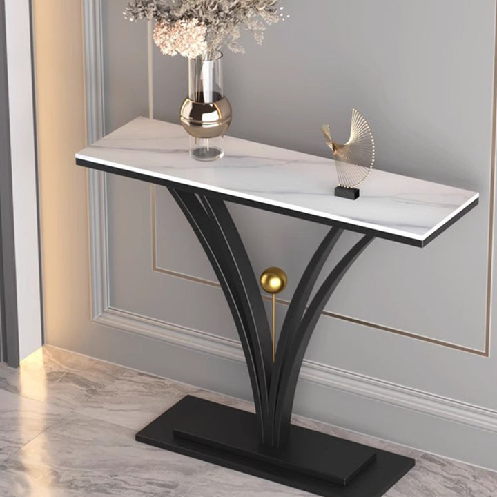 Mesa Consola Rectangular Minimalista Moderna de Piedra Sinterizada de Acero Inoxidable de 1 Nivel para Entrada 