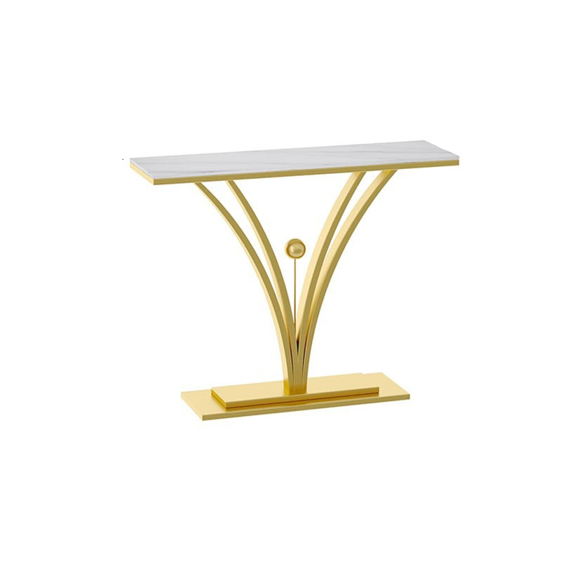 Modern Minimalist Rectangular Sintered Stone Stainless Steel Console Table 1-Tier For Entryway