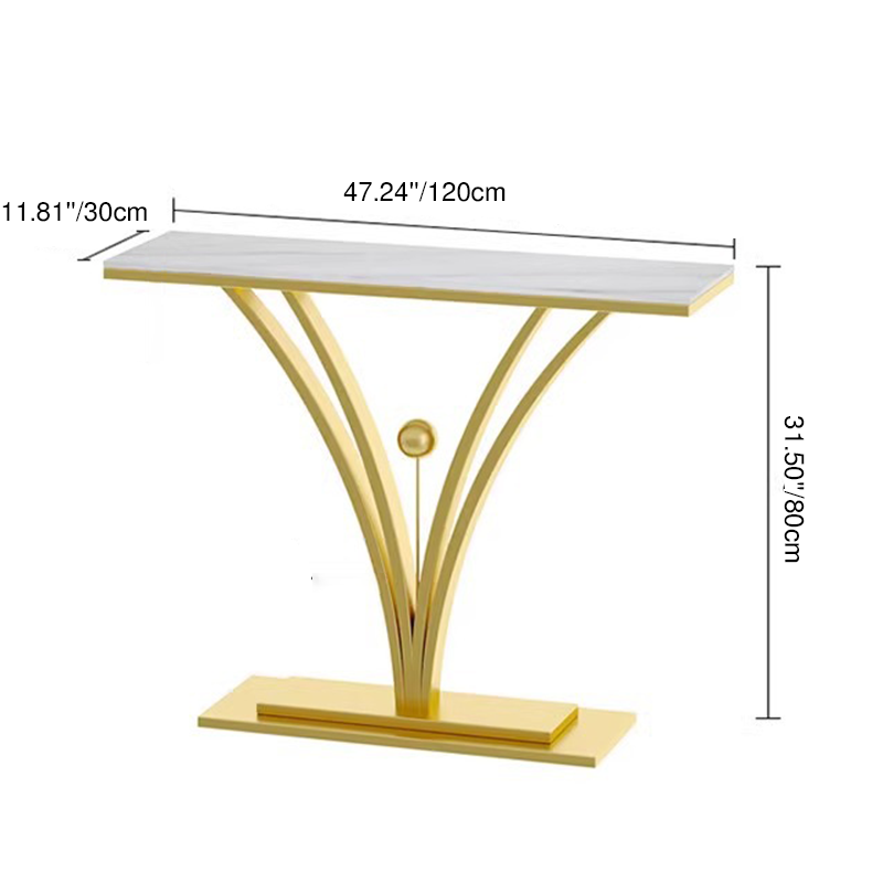 Modern Minimalist Rectangular Sintered Stone Stainless Steel Console Table 1-Tier For Entryway