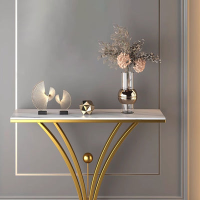 Modern Minimalist Rectangular Sintered Stone Stainless Steel Console Table 1-Tier For Entryway