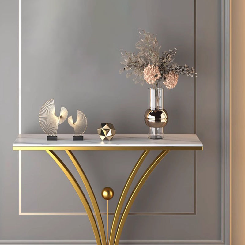 Modern Minimalist Rectangular Sintered Stone Stainless Steel Console Table 1-Tier For Entryway