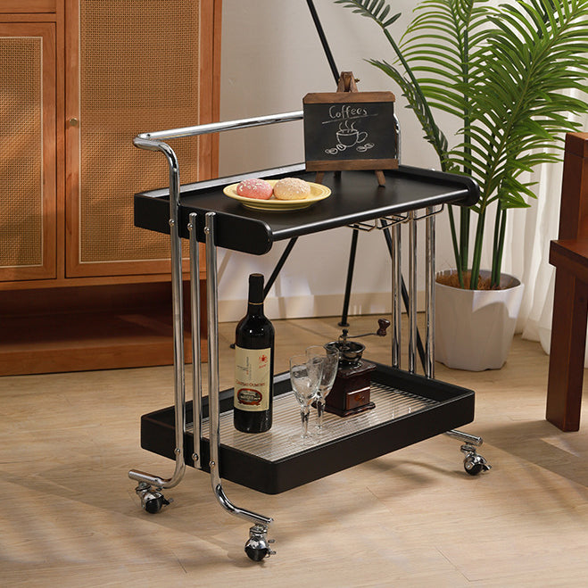 Modern Minimalist Rectangular Rubberwood Glass Stainless Steel Movable Side Table 2-Tier For Living Room