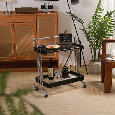 Modern Minimalist Rectangular Rubberwood Glass Stainless Steel Movable Side Table 2-Tier For Living Room