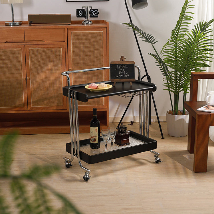 Modern Minimalist Rectangular Rubberwood Glass Stainless Steel Movable Side Table 2-Tier For Living Room