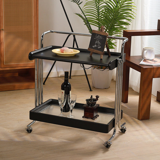 Modern Minimalist Rectangular Rubberwood Glass Stainless Steel Movable Side Table 2-Tier For Living Room