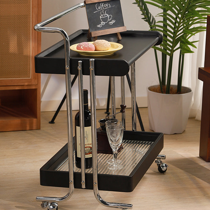 Modern Minimalist Rectangular Rubberwood Glass Stainless Steel Movable Side Table 2-Tier For Living Room