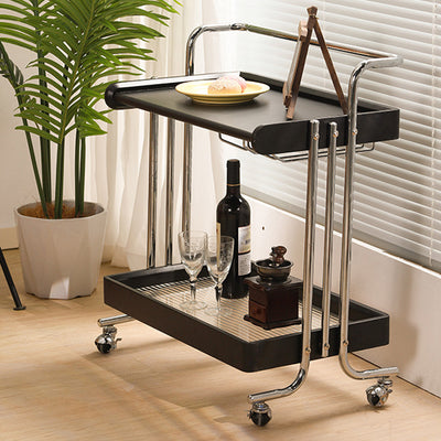 Modern Minimalist Rectangular Rubberwood Glass Stainless Steel Movable Side Table 2-Tier For Living Room