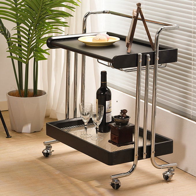 Modern Minimalist Rectangular Rubberwood Glass Stainless Steel Movable Side Table 2-Tier For Living Room