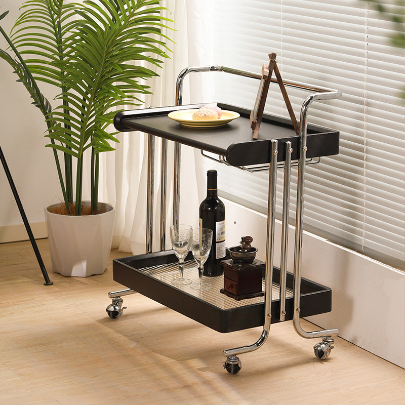 Modern Minimalist Rectangular Rubberwood Glass Stainless Steel Movable Side Table 2-Tier For Living Room