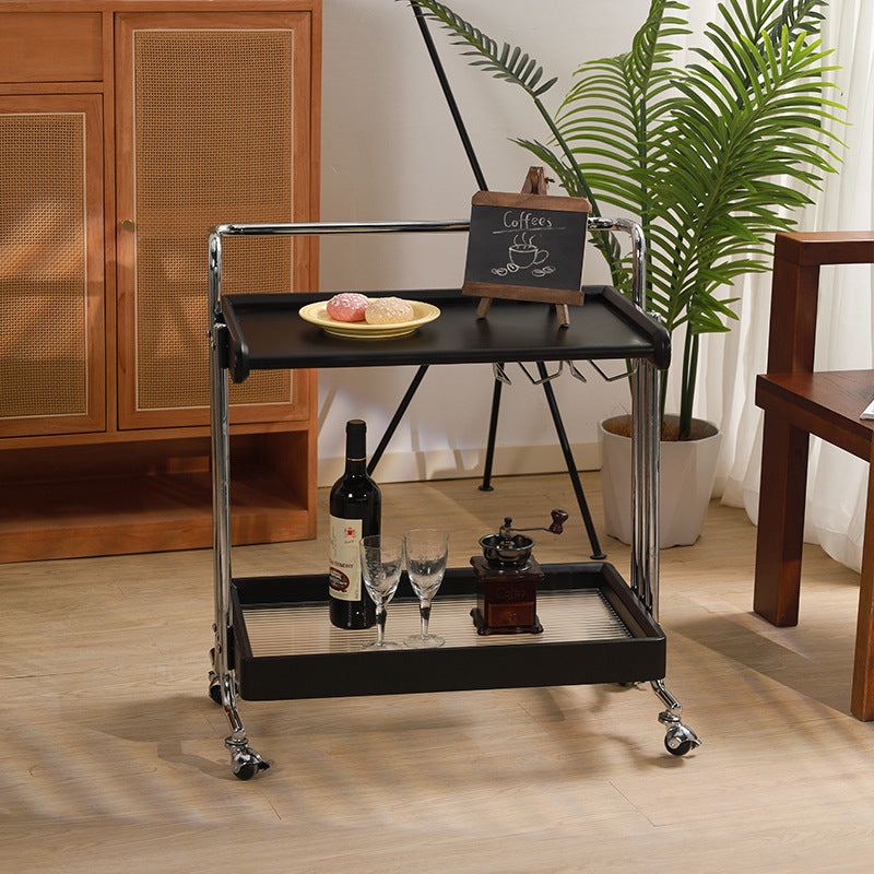 Modern Minimalist Rectangular Rubberwood Glass Stainless Steel Movable Side Table 2-Tier For Living Room