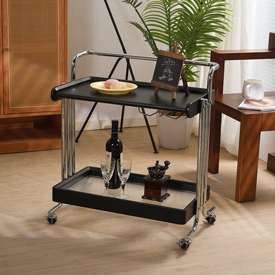 Modern Minimalist Rectangular Rubberwood Glass Stainless Steel Movable Side Table 2-Tier For Living Room