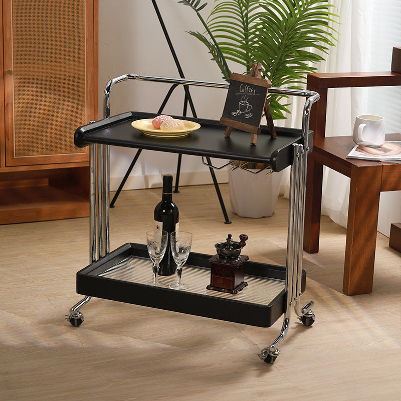 Modern Minimalist Rectangular Rubberwood Glass Stainless Steel Movable Side Table 2-Tier For Living Room