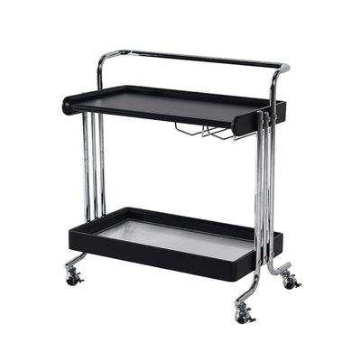 Modern Minimalist Rectangular Rubberwood Glass Stainless Steel Movable Side Table 2-Tier For Living Room