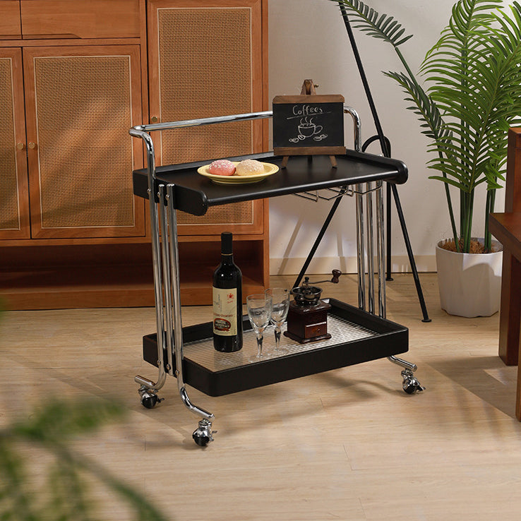 Modern Minimalist Rectangular Rubberwood Glass Stainless Steel Movable Side Table 2-Tier For Living Room