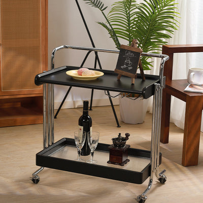 Modern Minimalist Rectangular Rubberwood Glass Stainless Steel Movable Side Table 2-Tier For Living Room