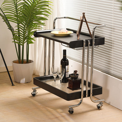 Modern Minimalist Rectangular Rubberwood Glass Stainless Steel Movable Side Table 2-Tier For Living Room