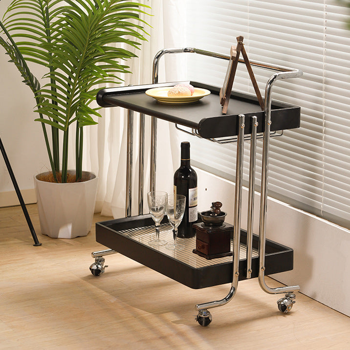 Modern Minimalist Rectangular Rubberwood Glass Stainless Steel Movable Side Table 2-Tier For Living Room