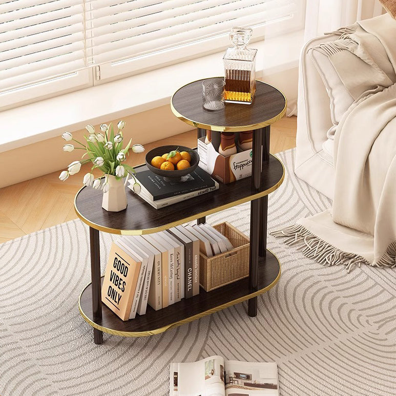 Modern Minimalist Ellipse MDF Pine Wood Movable Side Table 2-Tier For Living Room