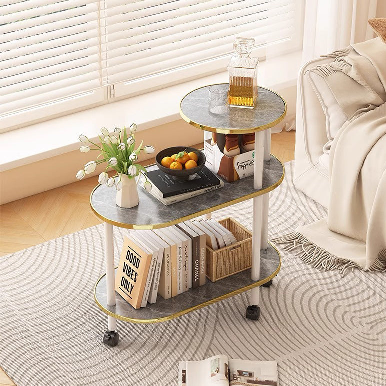 Modern Minimalist Ellipse MDF Pine Wood Movable Side Table 2-Tier For Living Room
