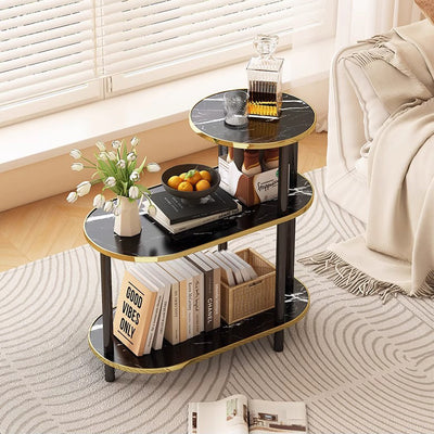 Modern Minimalist Ellipse MDF Pine Wood Movable Side Table 2-Tier For Living Room