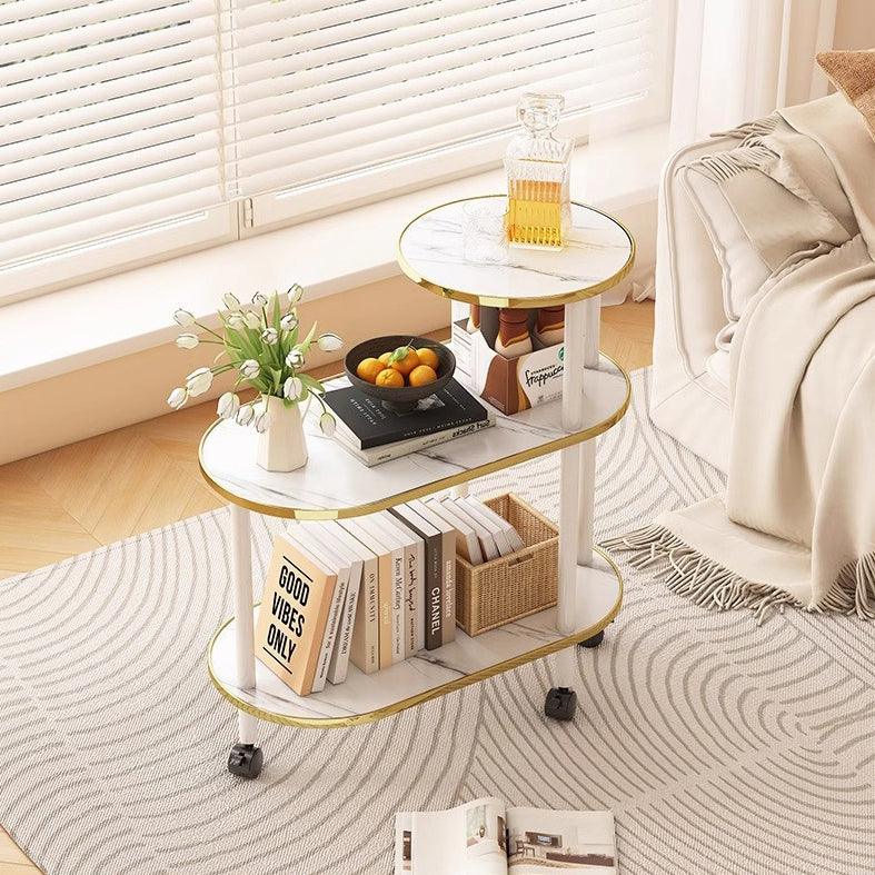 Moderner minimalistischer Ellipse MDF Kiefernholz beweglicher Beistelltisch 2-stufig für Wohnzimmer 