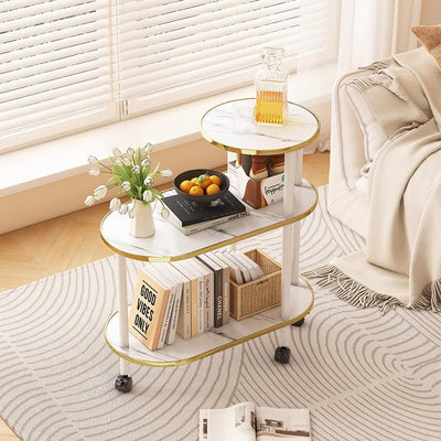 Modern Minimalist Ellipse MDF Pine Wood Movable Side Table 2-Tier For Living Room