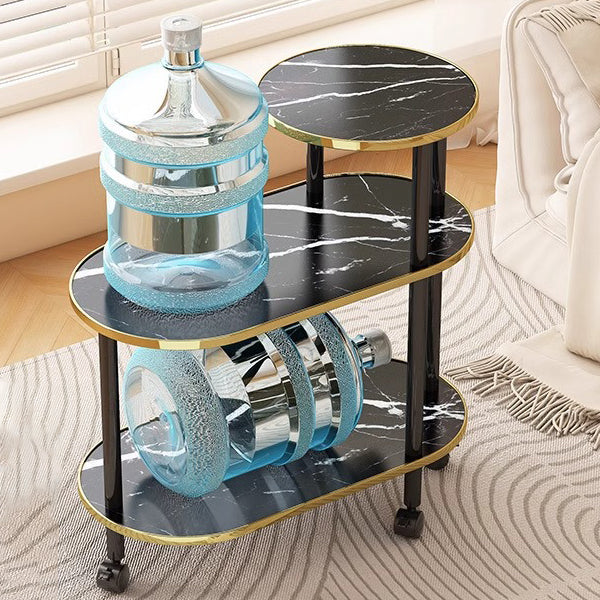 Modern Minimalist Ellipse MDF Pine Wood Movable Side Table 2-Tier For Living Room