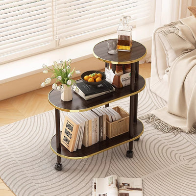 Modern Minimalist Ellipse MDF Pine Wood Movable Side Table 2-Tier For Living Room